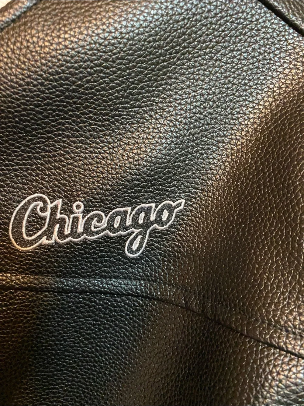 Chicago Black Faux Leather Varsity Jacket for Kids